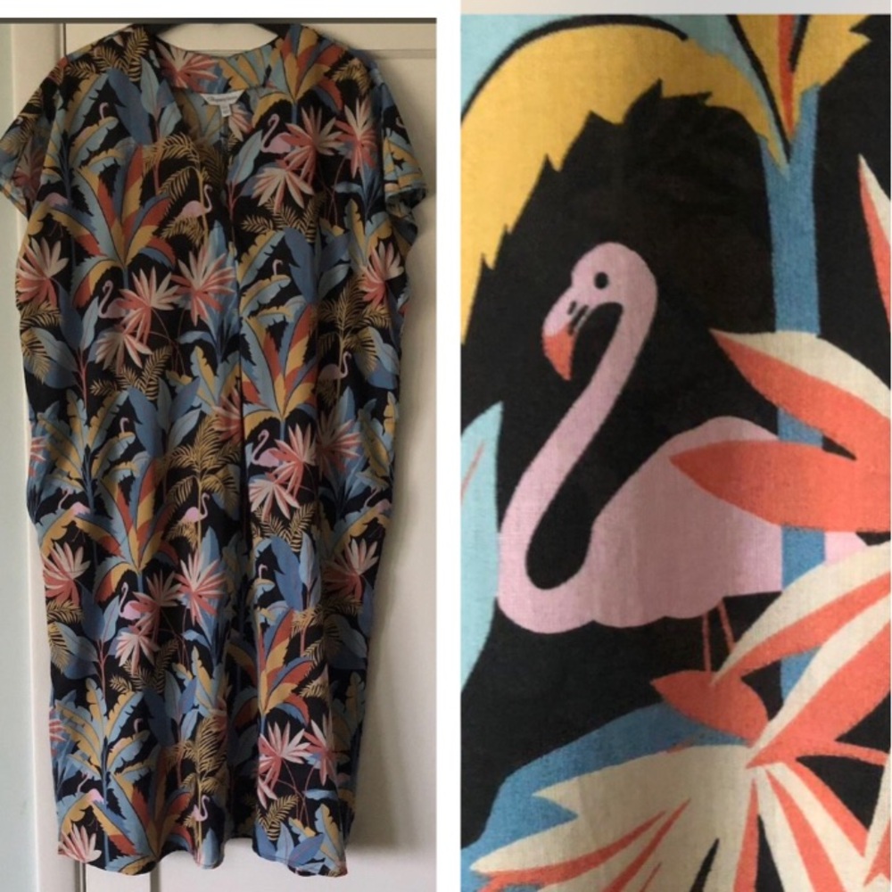 Cotton flamingo caftan the company store lightweight dress swim cover nightgown